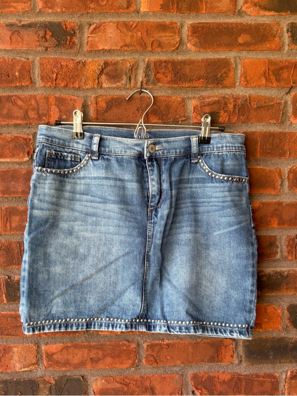 New York & Company Light Blue Denim Mini Skirt with Silver Studs